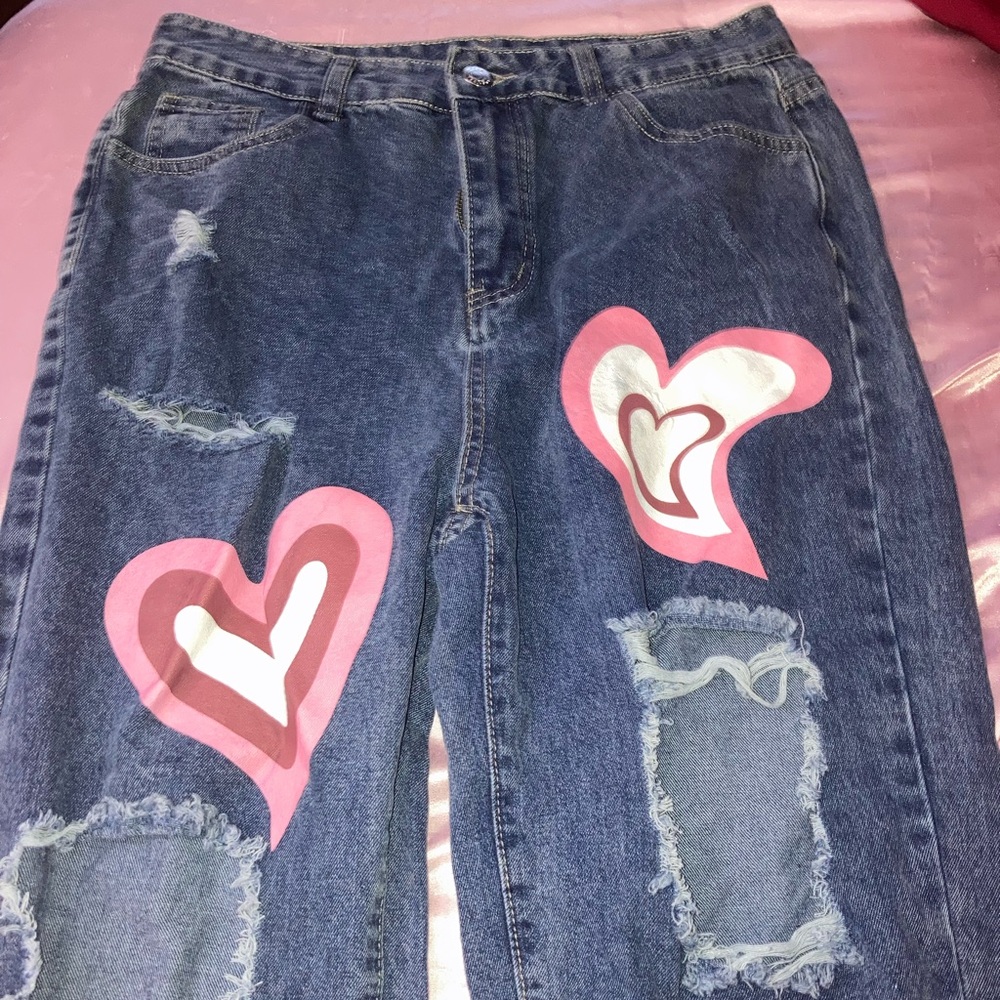 Size L Heart-Detailed Jeans